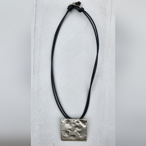 ARTISTIC handmade artisanal metal necklace, leather rope, made in Greece - Picture 2 of 6